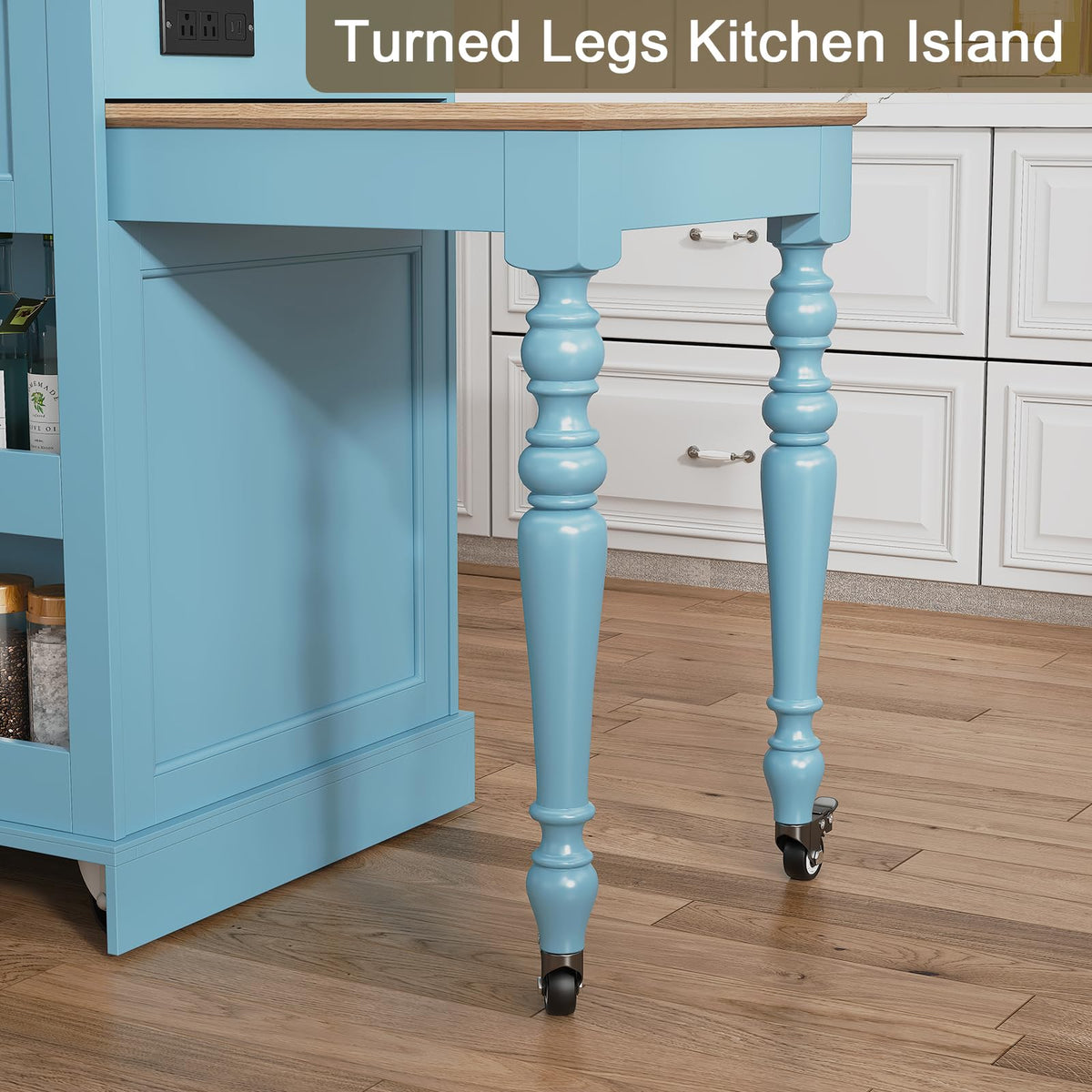 HLR 72" Kitchen Island with Extendable Table for 2-4, Island Table for Kitchen with Power Outlet and Storage Slide Out Legs, Rolling Islands Cart with 2 Doors (White)