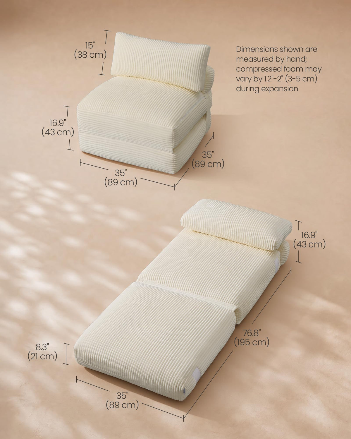 VASAGLE Folding Sofa Bed, Convertible Chair Bed with Pillow, Sleeper Chair