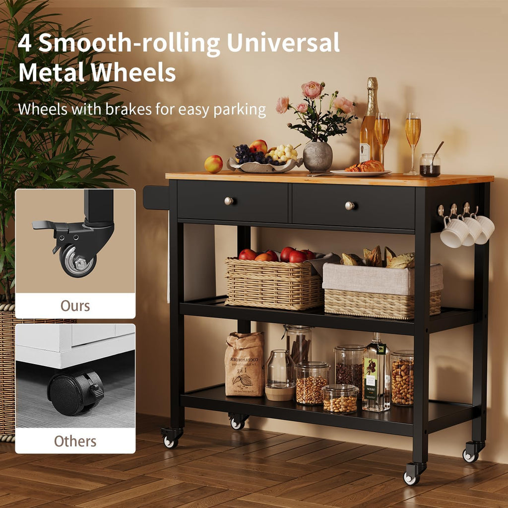 Gizoon Kitchen Island Cart with Storage and 40ââ Wooden Top, Black