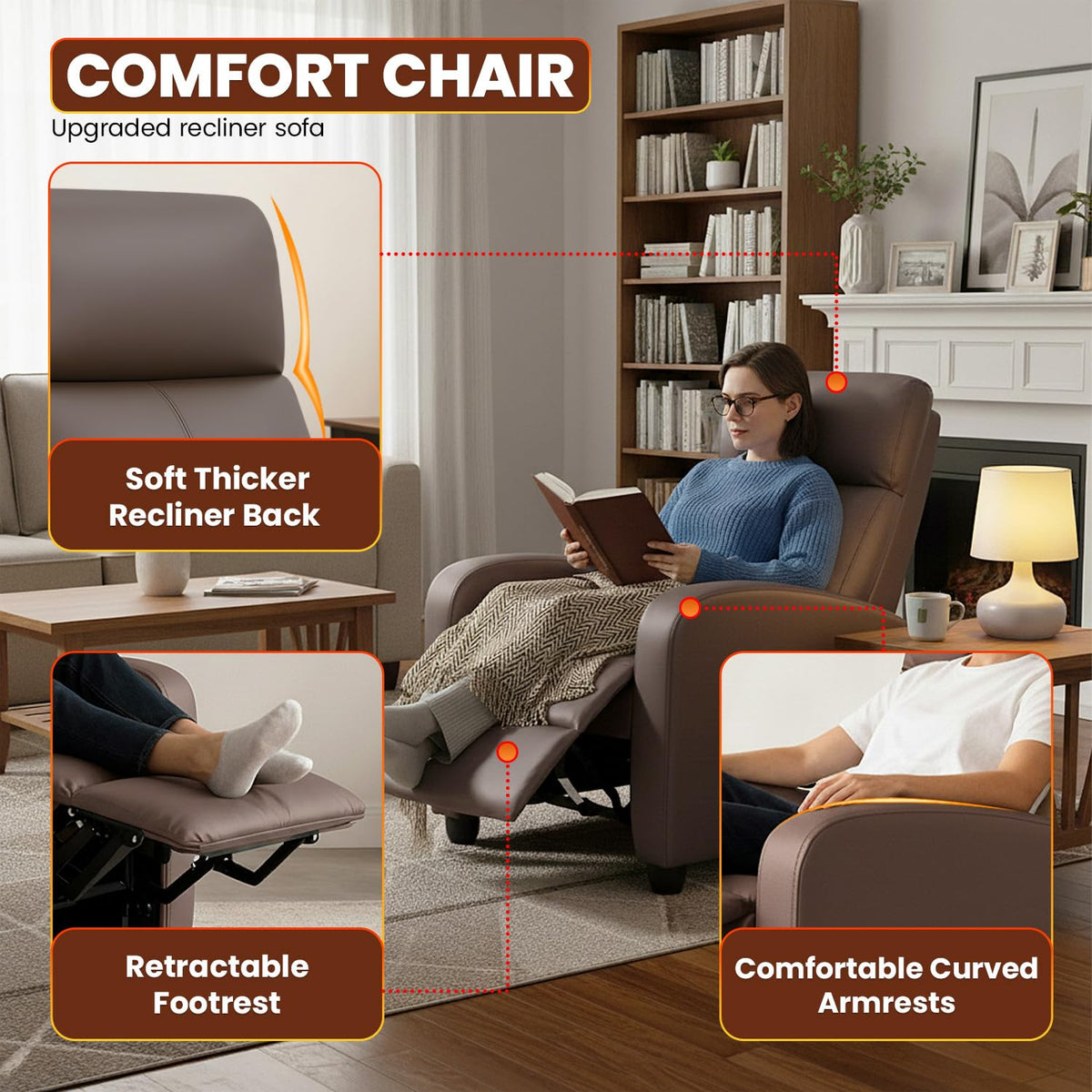 BestMassage Recliner Chair No Massage Function | Leather Black