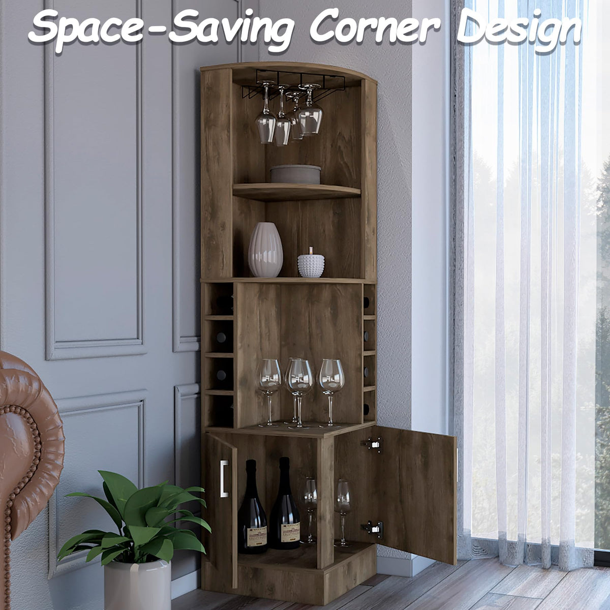 HRVEOCEI 71 Inch Corner Wine Cabinet, Tall Corner Bar Cabinet
