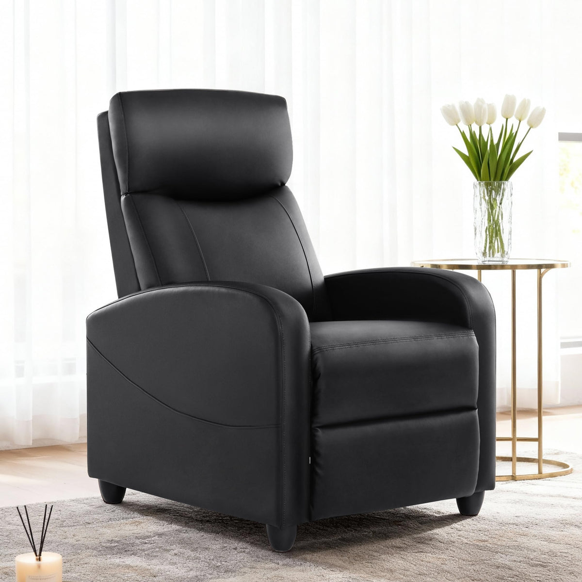 Sweetcrispy Massage Recliner Chair for Adults, Adjustable Home Theater Seating with Lumbar Support for Living Room, Modern Fabric Reclining for Small Space, Grey