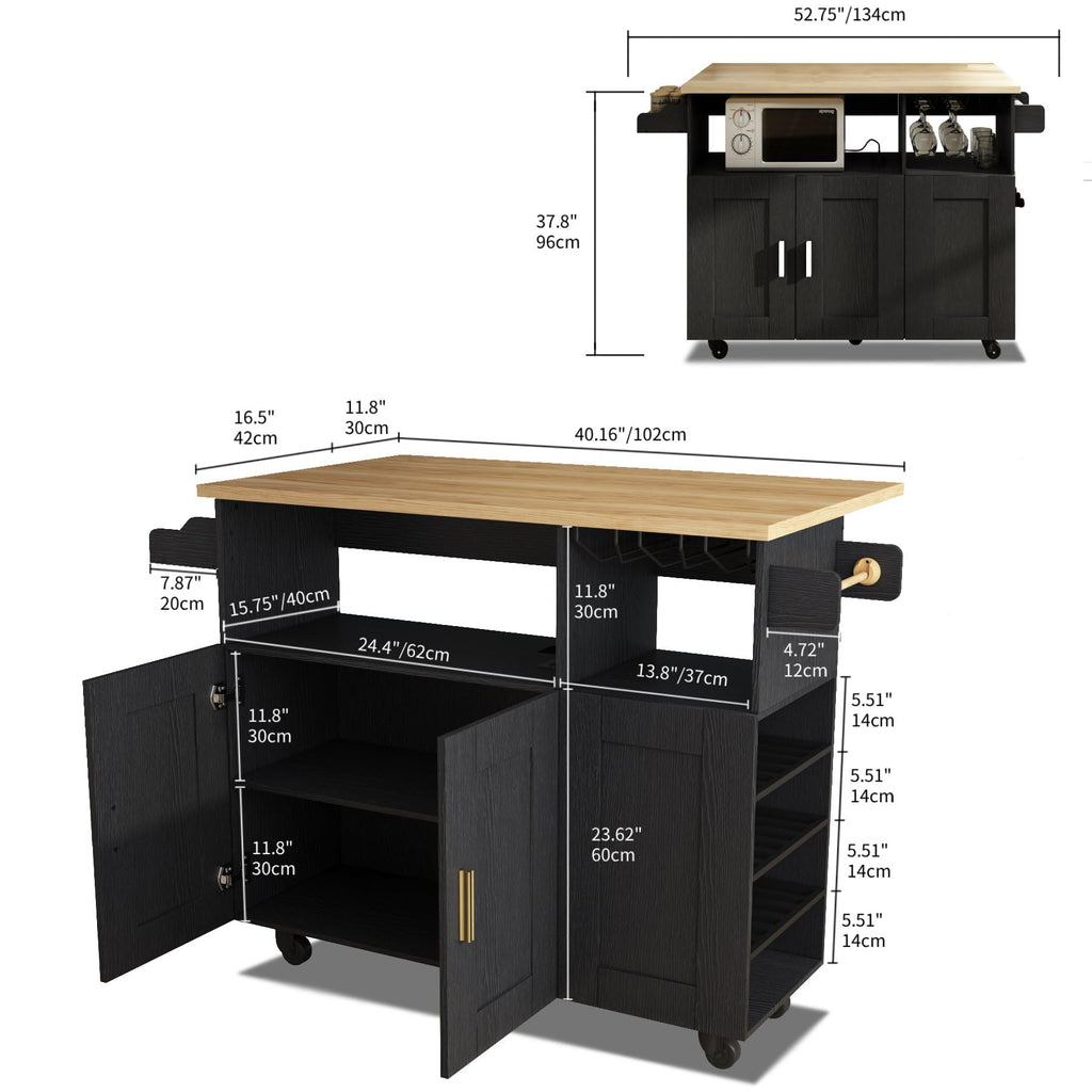 ASTRONAPE Rolling Kitchen Island Cart with Storage, Mobile Kitchen Island with Power Outlet, Large Wood Top, Drawers & Cabinets for Dining Room (White, Model 1)