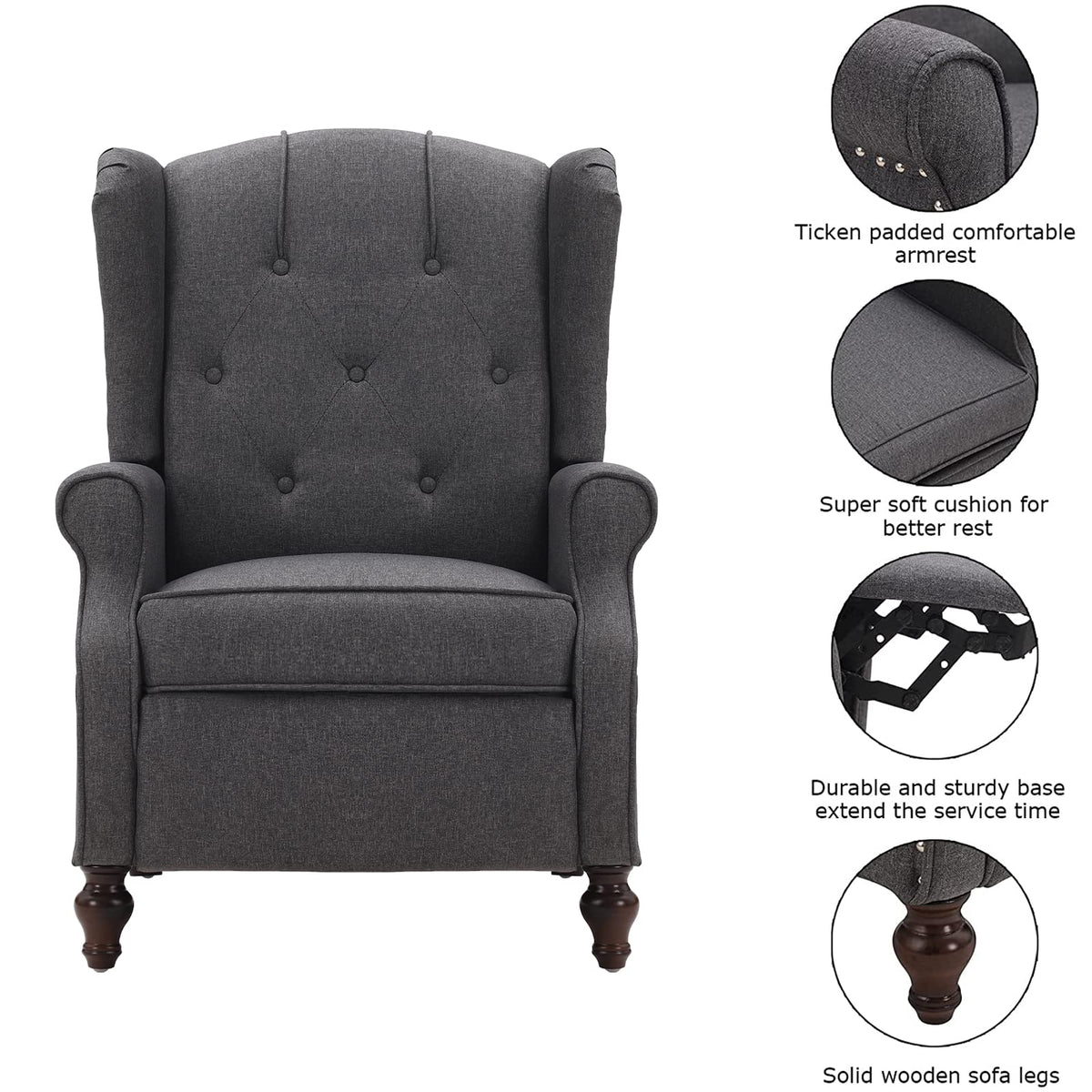Wingback Recliner Chair - Tufted Arm Chair Recliner - Fabric Push Back Single Sofa for Living Room Adjustable Backrest (Blue Floral)