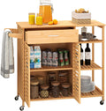 Bamboo Kitchen Island Cart with Storage, Rolling Butcher Block