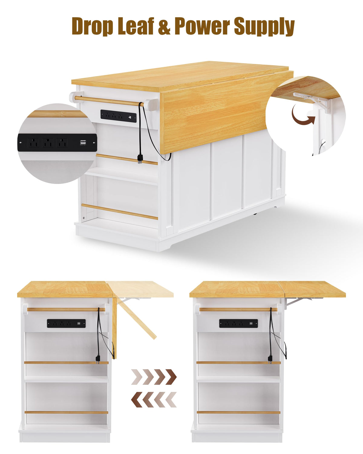 53-Inch Rolling Kitchen Island with Storage