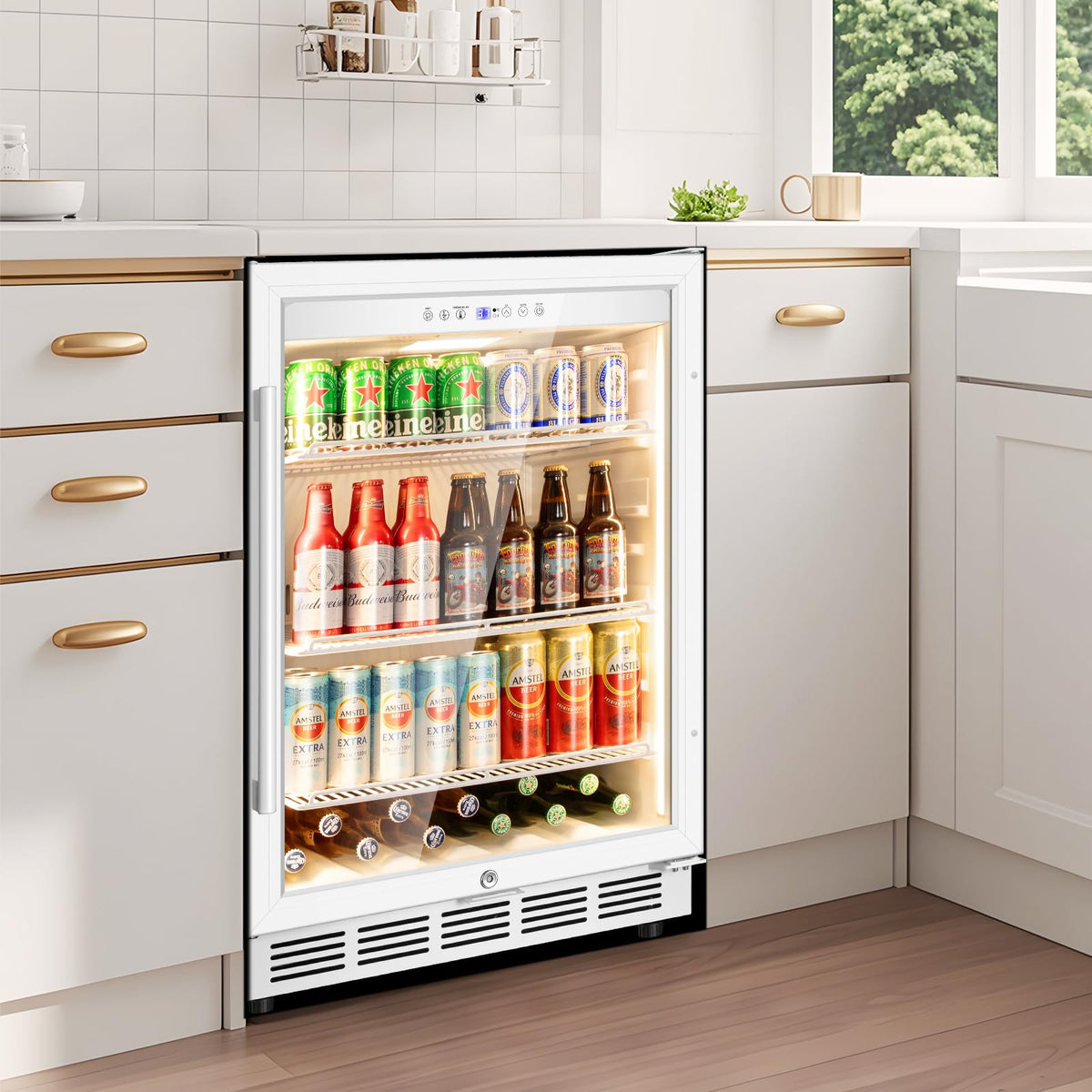 Tylza Wine Fridge 15'', 30 Bottles Wine Cooler Refrigerator, Undercounter or Freestanding, Removable Shelves, 40-65Â°F, Wine Cabinet with Double Glass Door, Wine Cooler for Home, Kitchen, Bar