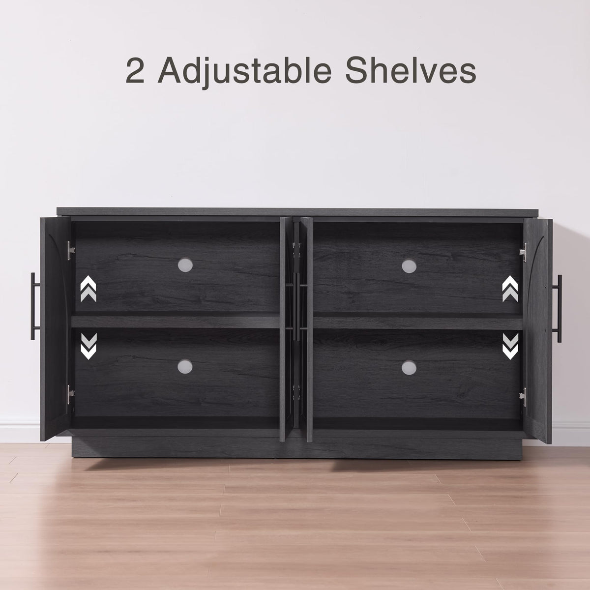 Fatmok 79" Tall Arched Pantry Cabinet with LED Light & Charging Station, Modern Coffee Bar Liquor Cabinet with Wine Rack & Glass Holder, Kitchen Storage Cabinet with Adjustable Shelves, Black Grey