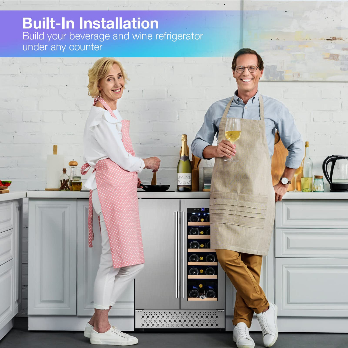 Tylza Wine Fridge 15'', 30 Bottles Wine Cooler Refrigerator, Undercounter or Freestanding, Removable Shelves, 40-65Â°F, Wine Cabinet with Double Glass Door, Wine Cooler for Home, Kitchen, Bar