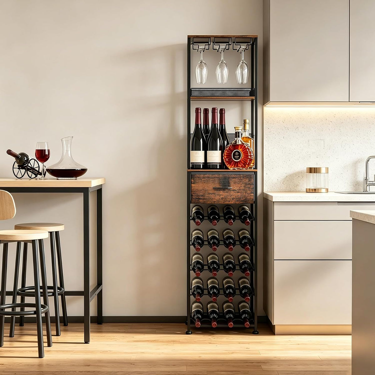 7-Tier Wine Rack Freestanding Floor Liquor Cabinet Bar for Home