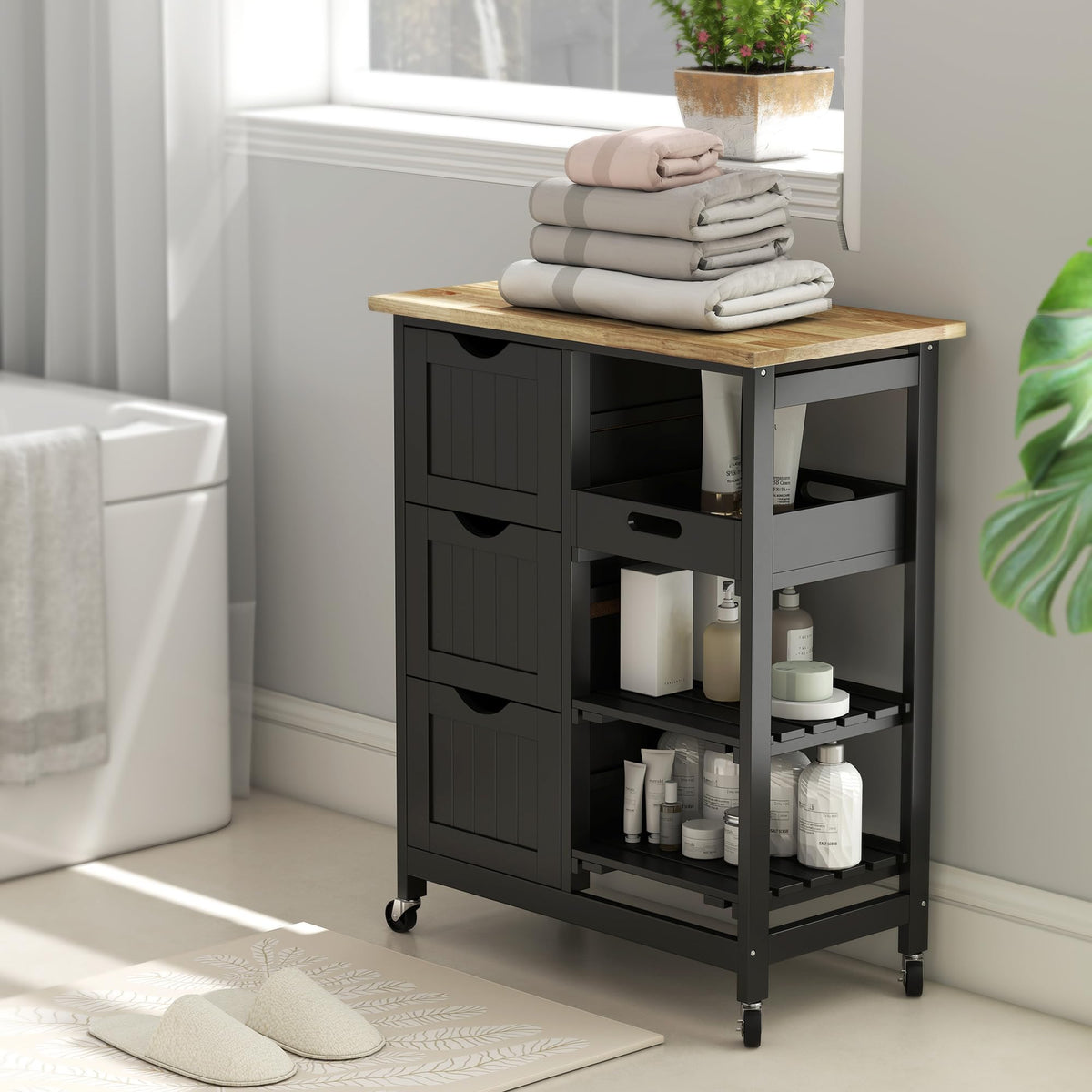 HOMCOM Kitchen Island Cart, Rolling Kitchen Island, Wood Top, Gray