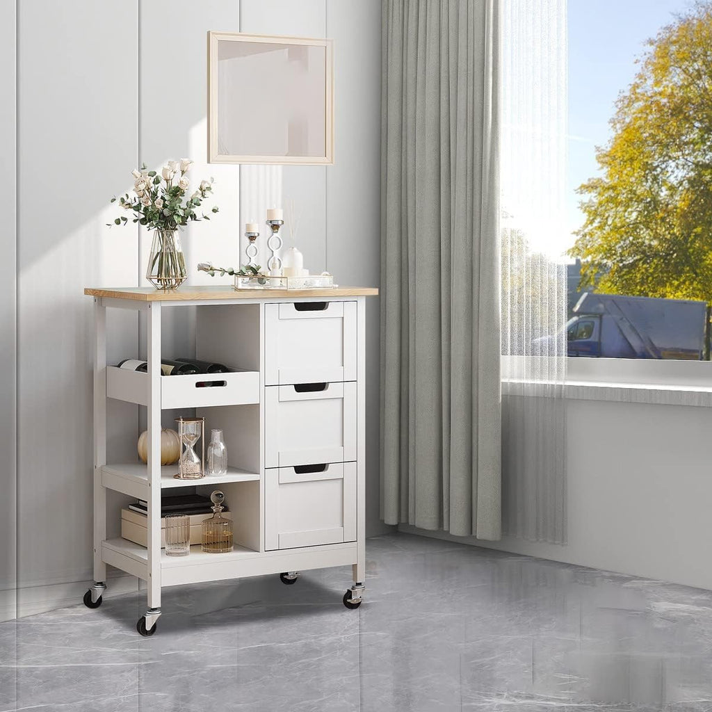 YITAHOME Small Solid Wood Top Kitchen Island Cart on Wheels with Storage