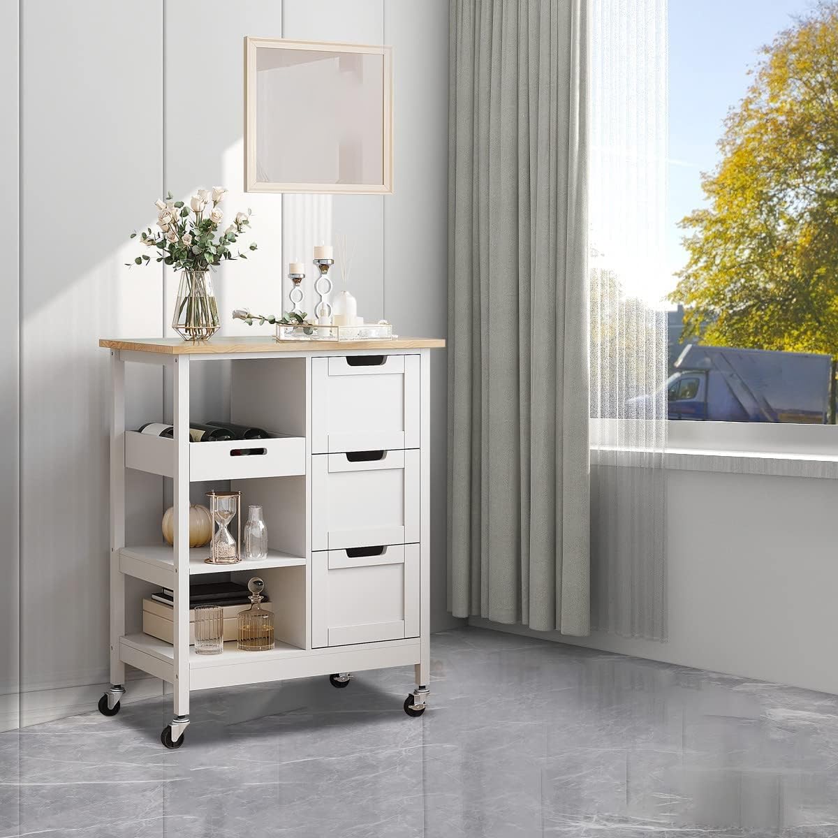 YITAHOME Small Solid Wood Top Kitchen Island Cart on Wheels with Storage