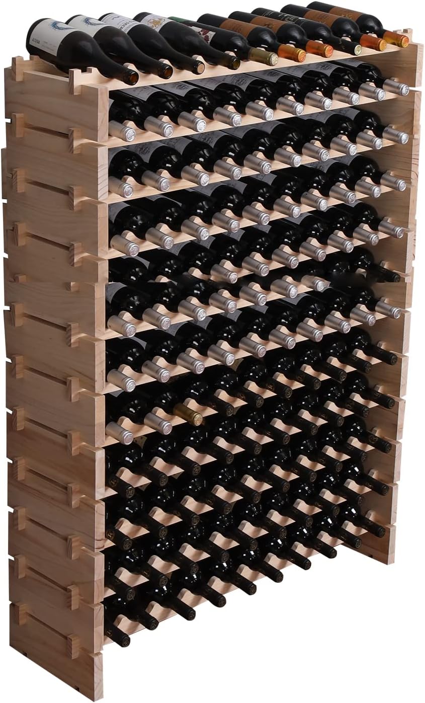 Wine Rack Cabinet Freestanding for Floor Wooden Stackable Storage Modular countertop Wood Wine Holder (120bottle)