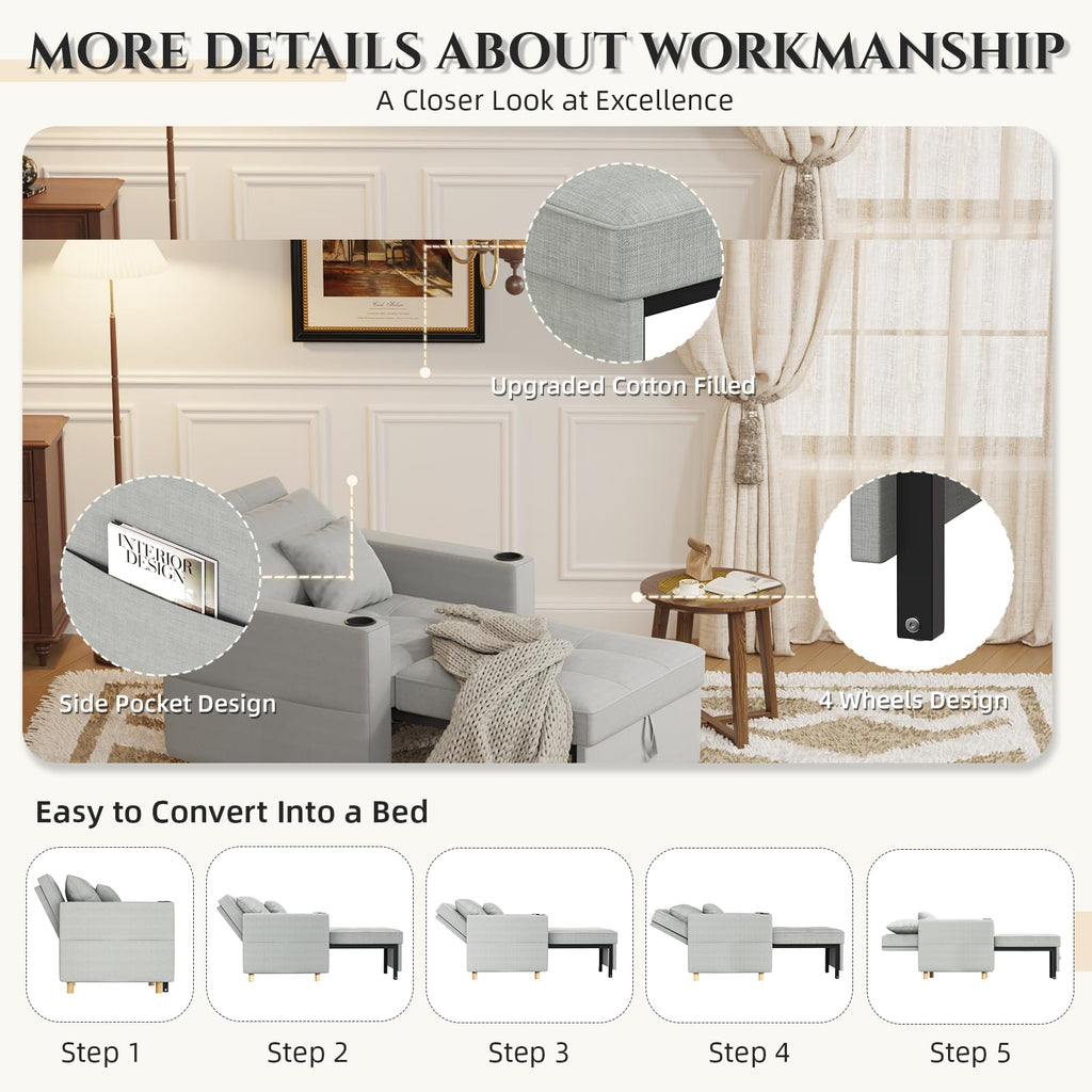 YODOLLA Sleeper Chair Pull Out Bed, Chair Bed Sleeper for Adults, Beige