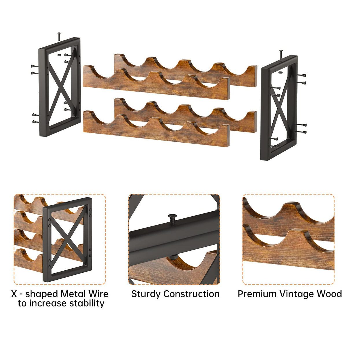 Homeiju 56-Bottle Wine Rack Freestanding Floor, Wooden Wine Storage Shelf, Stackable Wine Rack with Tabletop for Living Room,Kitchen or Wine Cellar