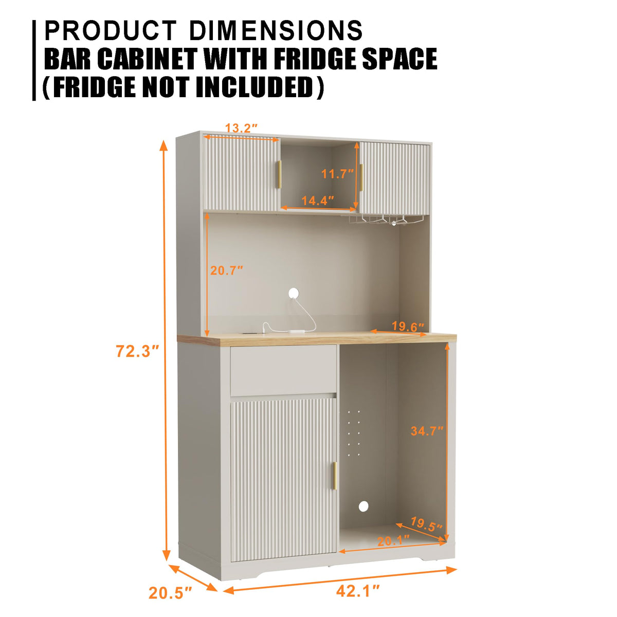 GDLF 72" Tall Coffee Bar Cabinet with Fridge Space, Fluted Liquor Home Bar