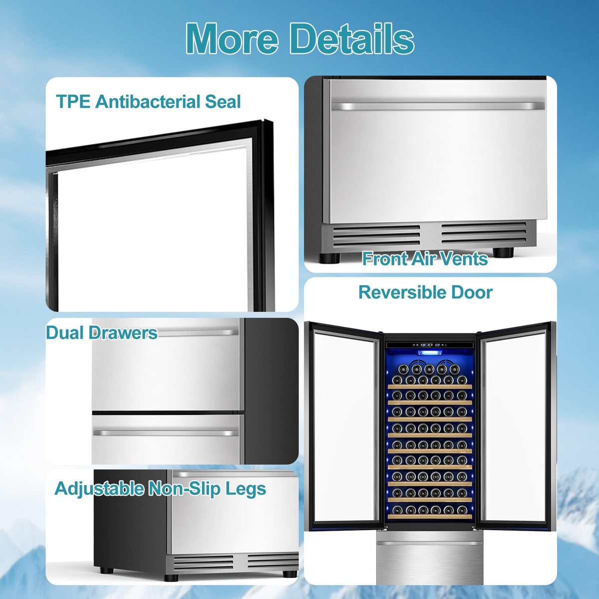 Tylza Wine Fridge 15'', 30 Bottles Wine Cooler Refrigerator, Undercounter or Freestanding, Removable Shelves, 40-65Â°F, Wine Cabinet with Double Glass Door, Wine Cooler for Home, Kitchen, Bar
