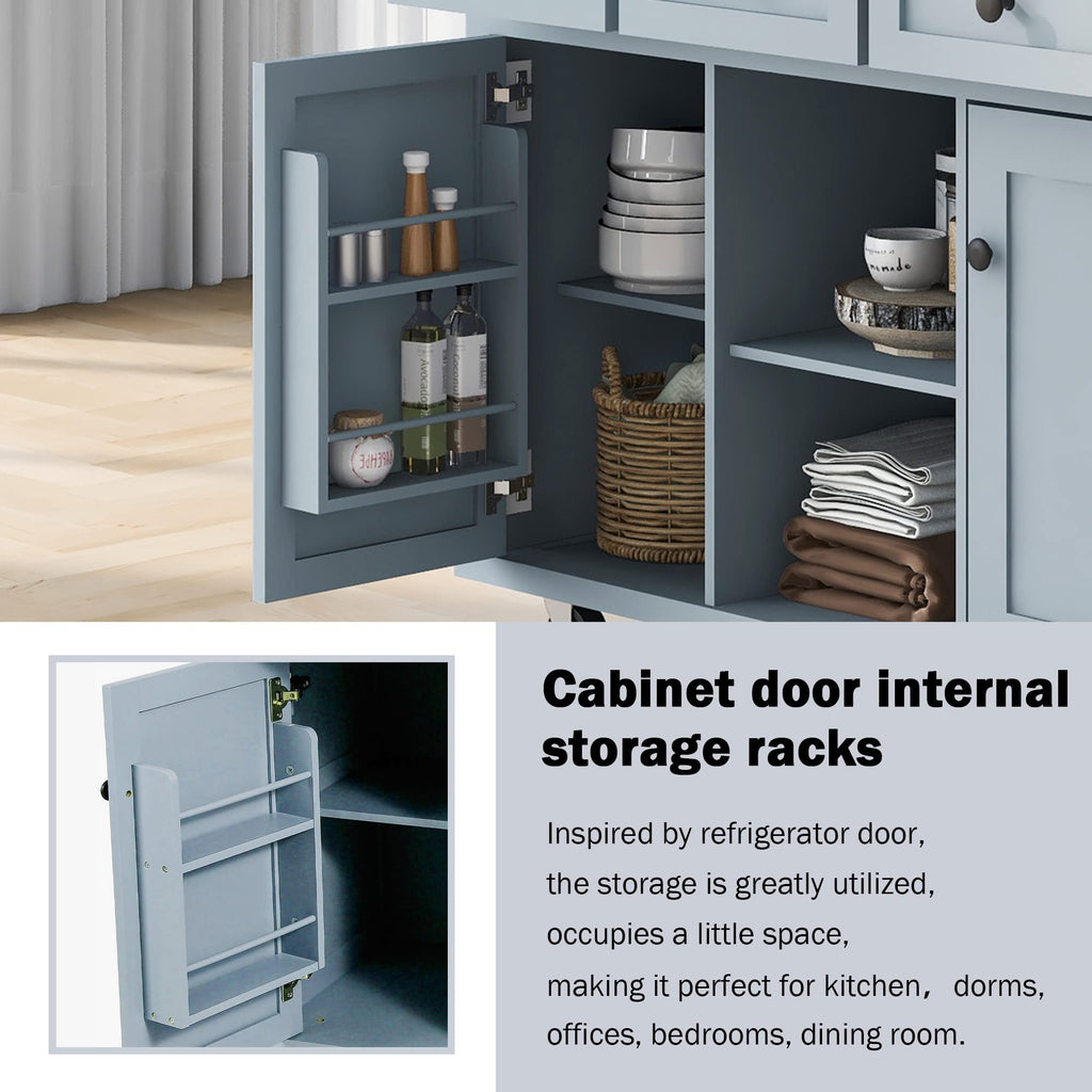 Large Kitchen Island with Rubber Wood Drop Leaf and Silver Handle