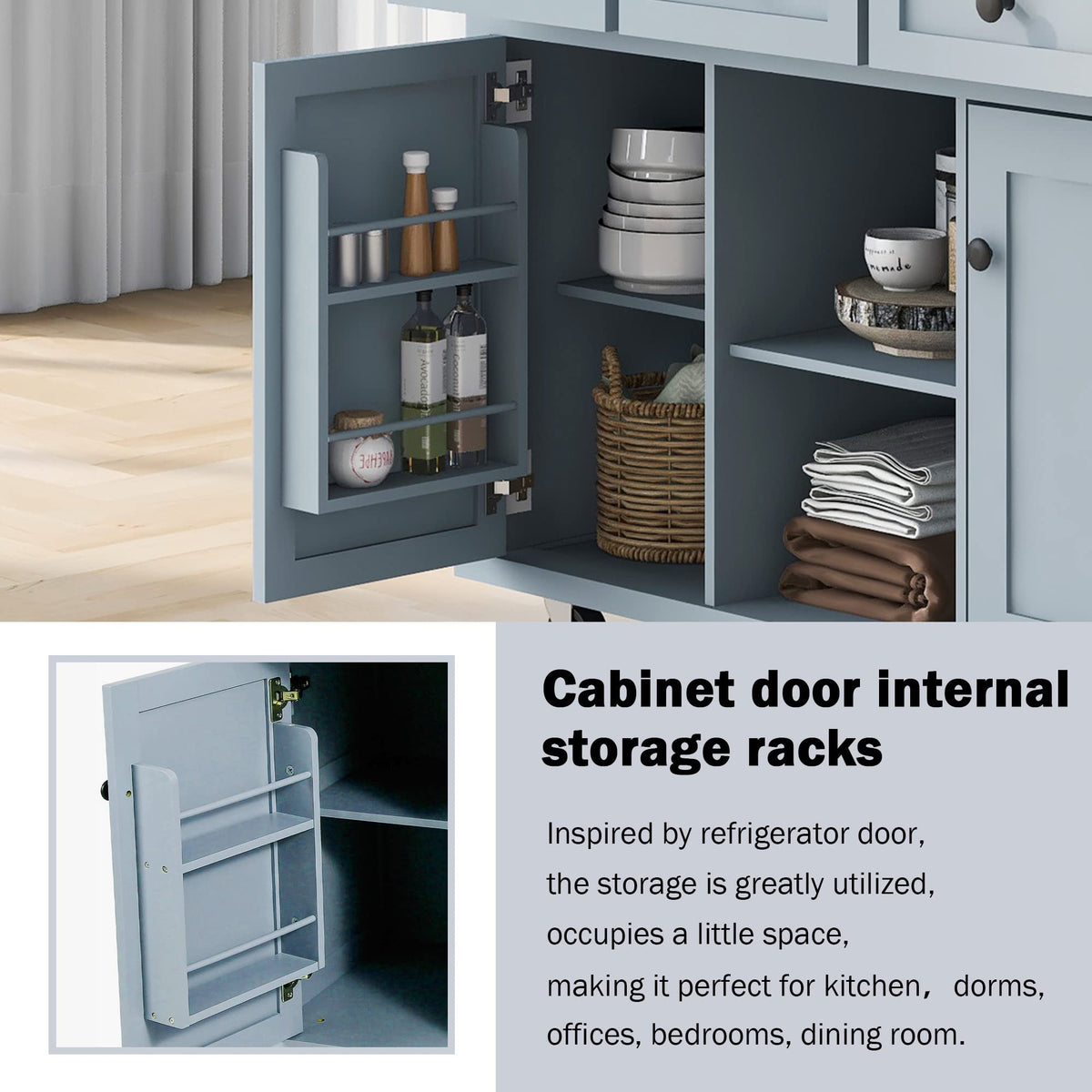 Large Kitchen Island with Rubber Wood Drop Leaf and Silver Handle