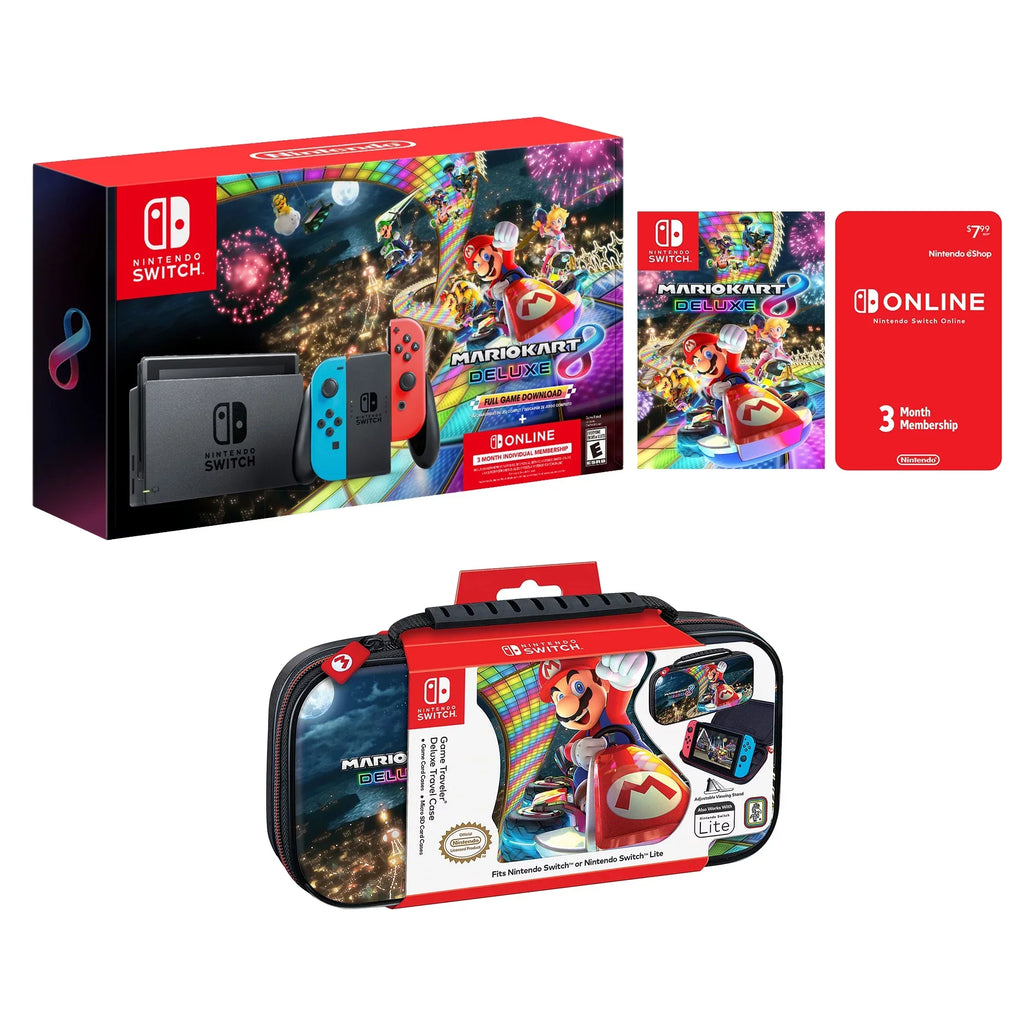 Super Case Battery Bundle: Mario 8 Console,Super Deluxe Deluxe Nintendo Improved and 32GB Travel Kart Blue Joy-Con 8 Kart Switch Red Life and Mario