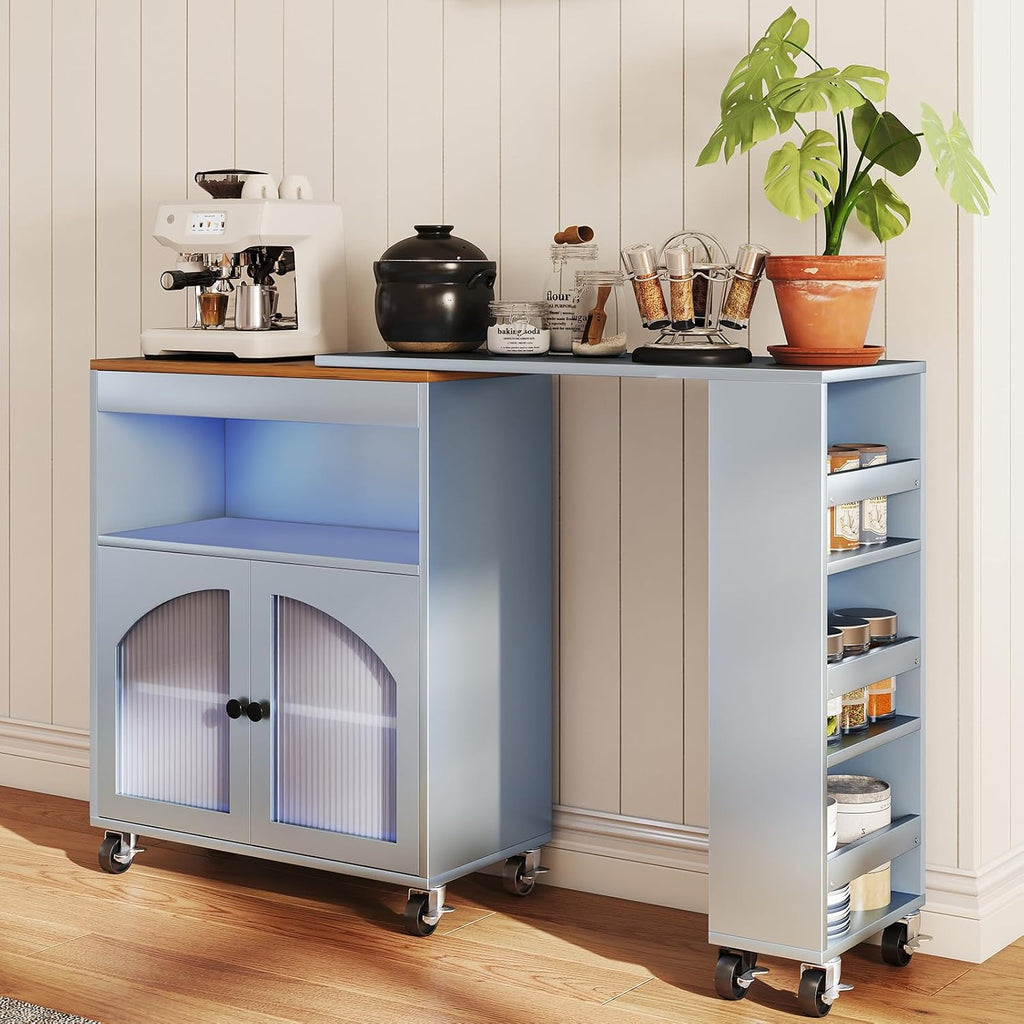 41'' Kitchen Island with Storage - Versatile Storage Cart & Rolling Island Table on Wheels for Dining Room, Kitchen Use (Blue)