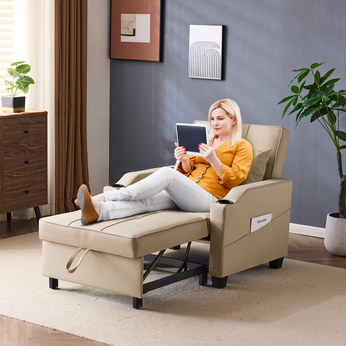 VINGLI Convertible Sleeper Chair Bed, Pull Out Sofa Couch for Living Room