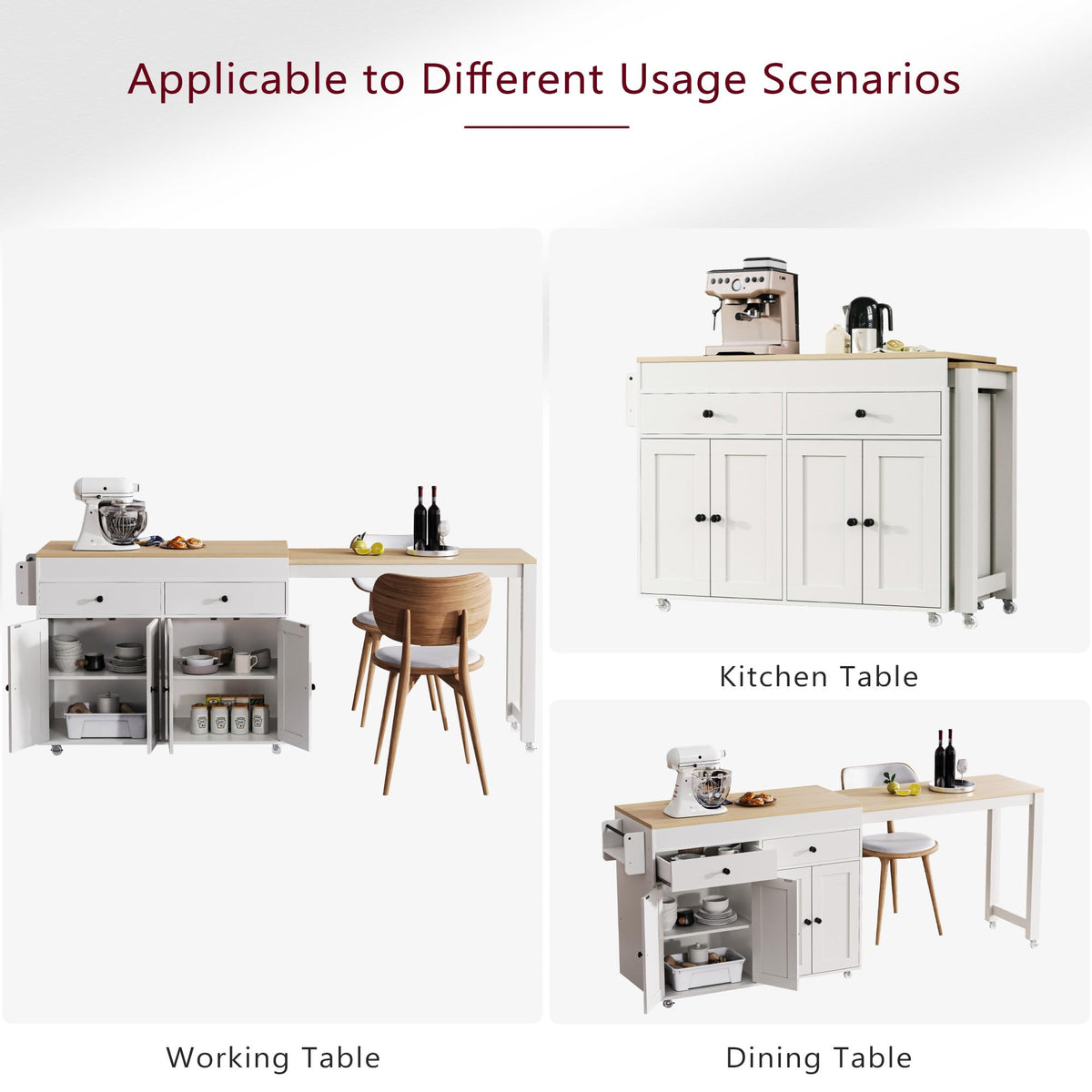 82.7" Kitchen Island Table with Seating & Extendable Dining Table
