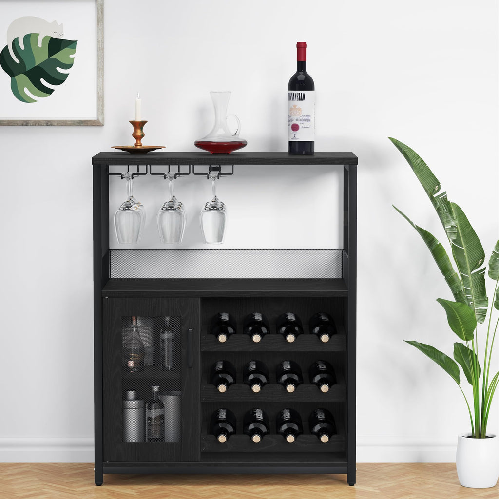 GarveeHome Wine Bar Cabinet with LED Lights, Liquor Cabinet with Storage