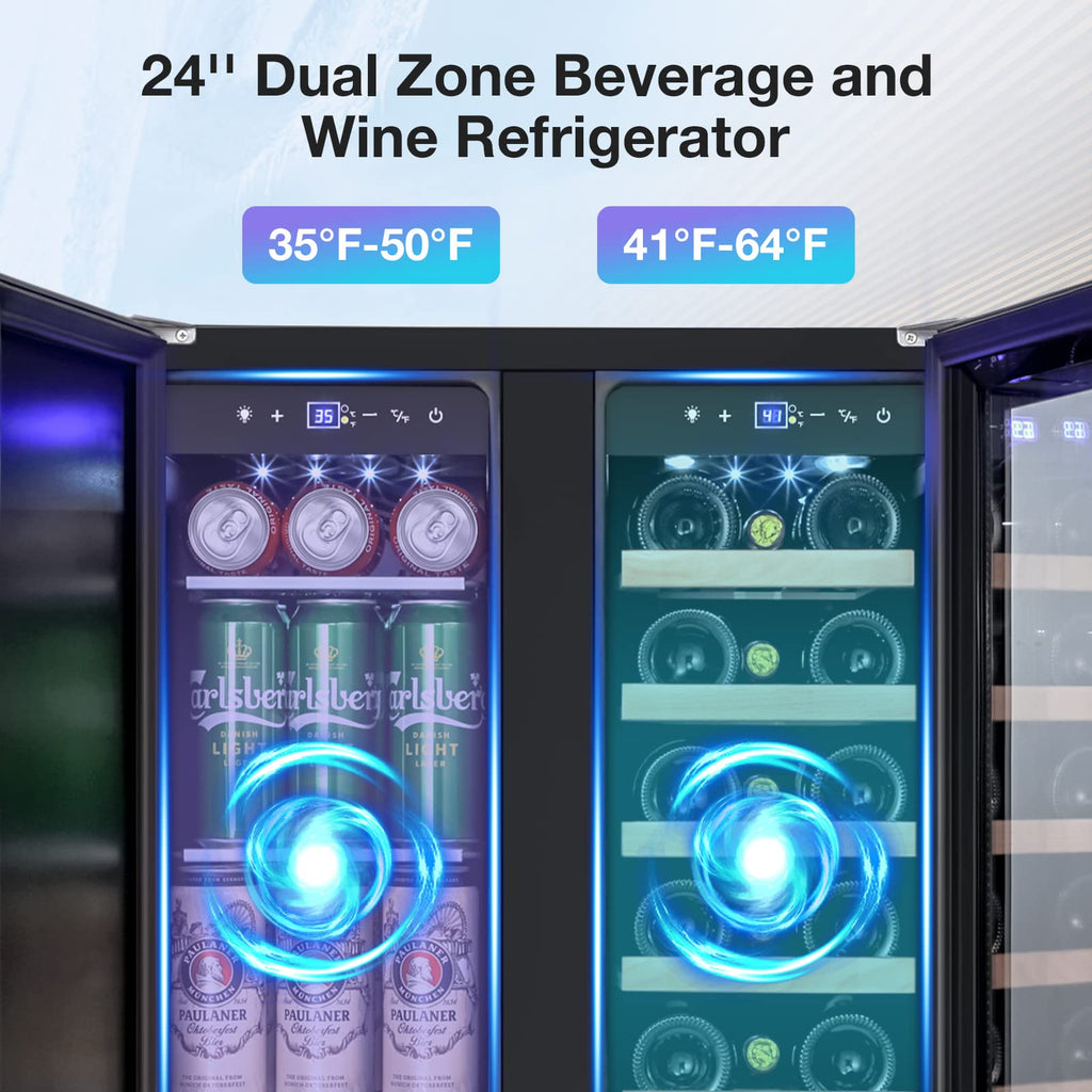 Tylza Wine Fridge 15'', 30 Bottles Wine Cooler Refrigerator, Undercounter or Freestanding, Removable Shelves, 40-65Â°F, Wine Cabinet with Double Glass Door, Wine Cooler for Home, Kitchen, Bar