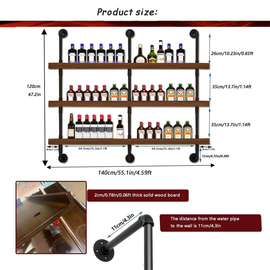 39.7in Solid Wood Wine Rack Wall Mounted with LED Light