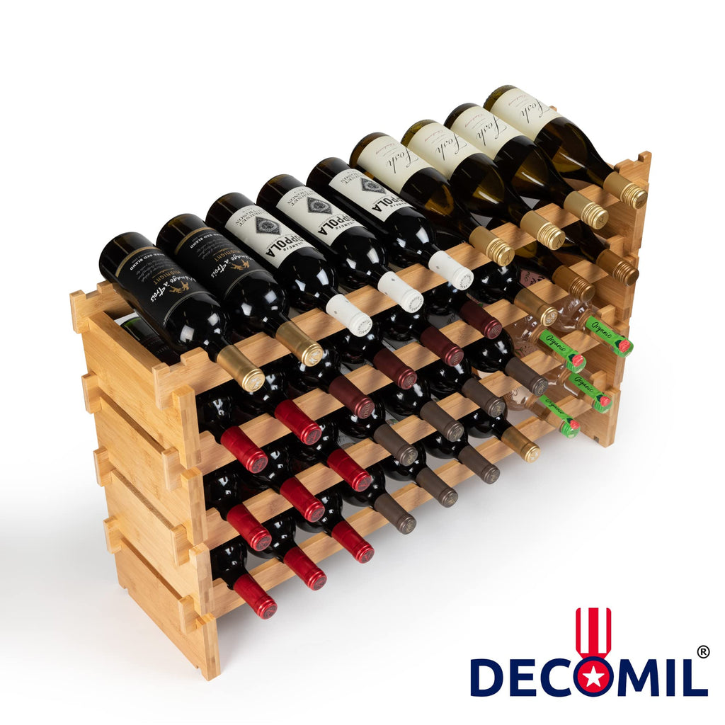 DECOMIL - 72 Bottle Stackable Modular Wine Rack Wine Storage Rack Solid Bamboo Wine Holder Display Shelves, Wobble-Free (Eight-Tier, 72 Bottle Capacity)