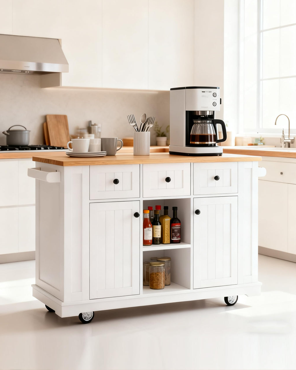 53-Inch Rolling Kitchen Island with Storage