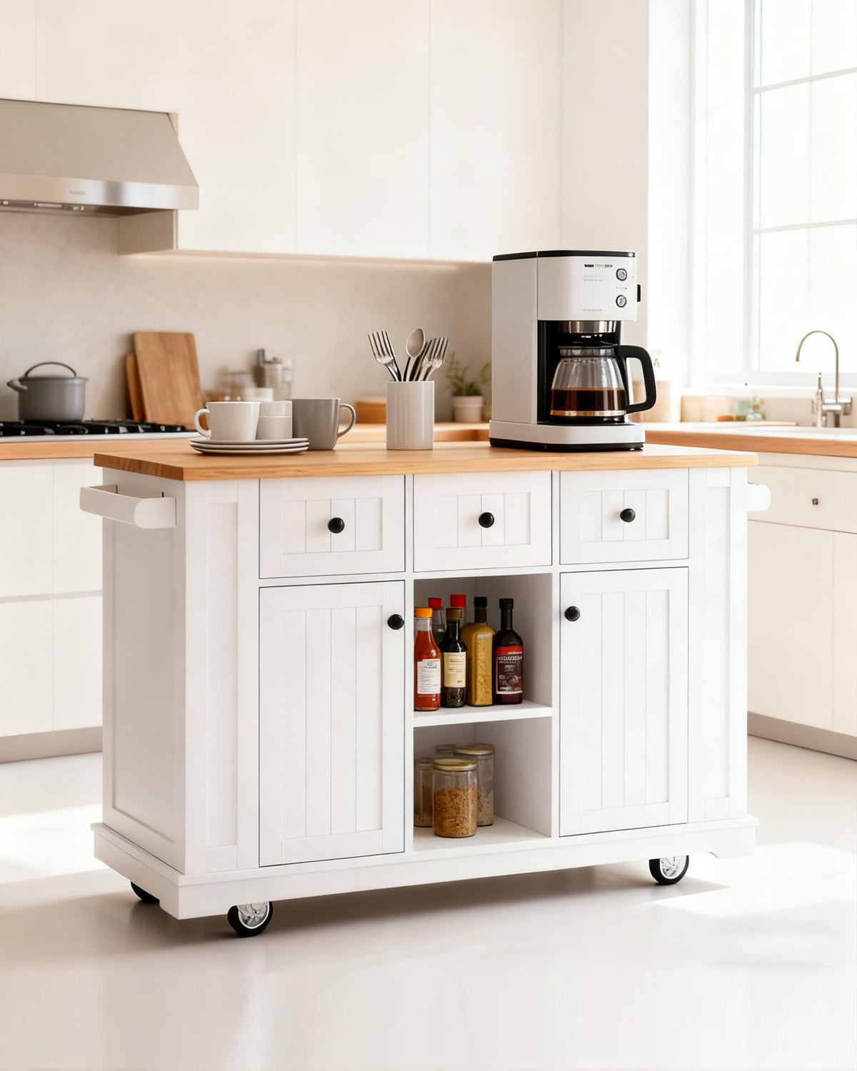 53-Inch Rolling Kitchen Island with Storage