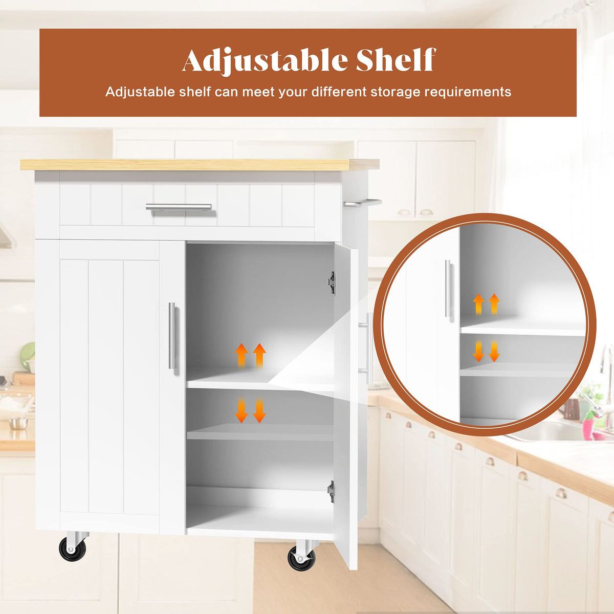 SUNLEI Kitchen Island Cart on Wheels with Storage Cabinet & Drawer, 26" Width Rolling Kitchen Table, Cart Handle for Towel Rack or Free Mobility, Kitchen Cart, Dining Room(Black)