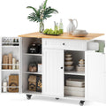 Ahomly Rolling Kitchen Island with Storage, Drop Leaf and Drawer, White