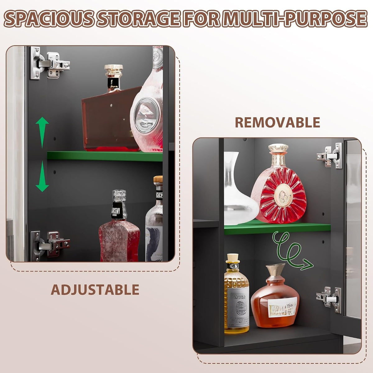 Wine Bar Cabinet with LED Lights, Liquor Cabinet for Home, Coffee Bar Cabinet with Wine Rack and Glass Holder, Black Home Bar Cabinets, Kitchen Buffet Sideboard for Living Room, Dining Room