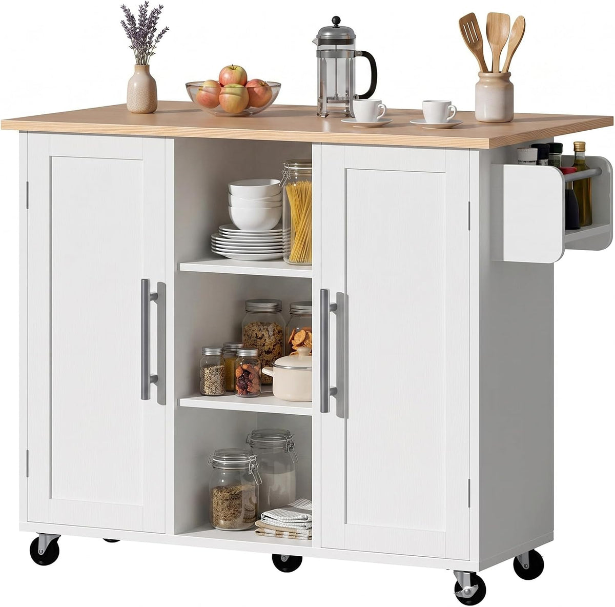 DUMOS 42in Rolling Kitchen Cart on Wheels with Drop Leaf & Storage