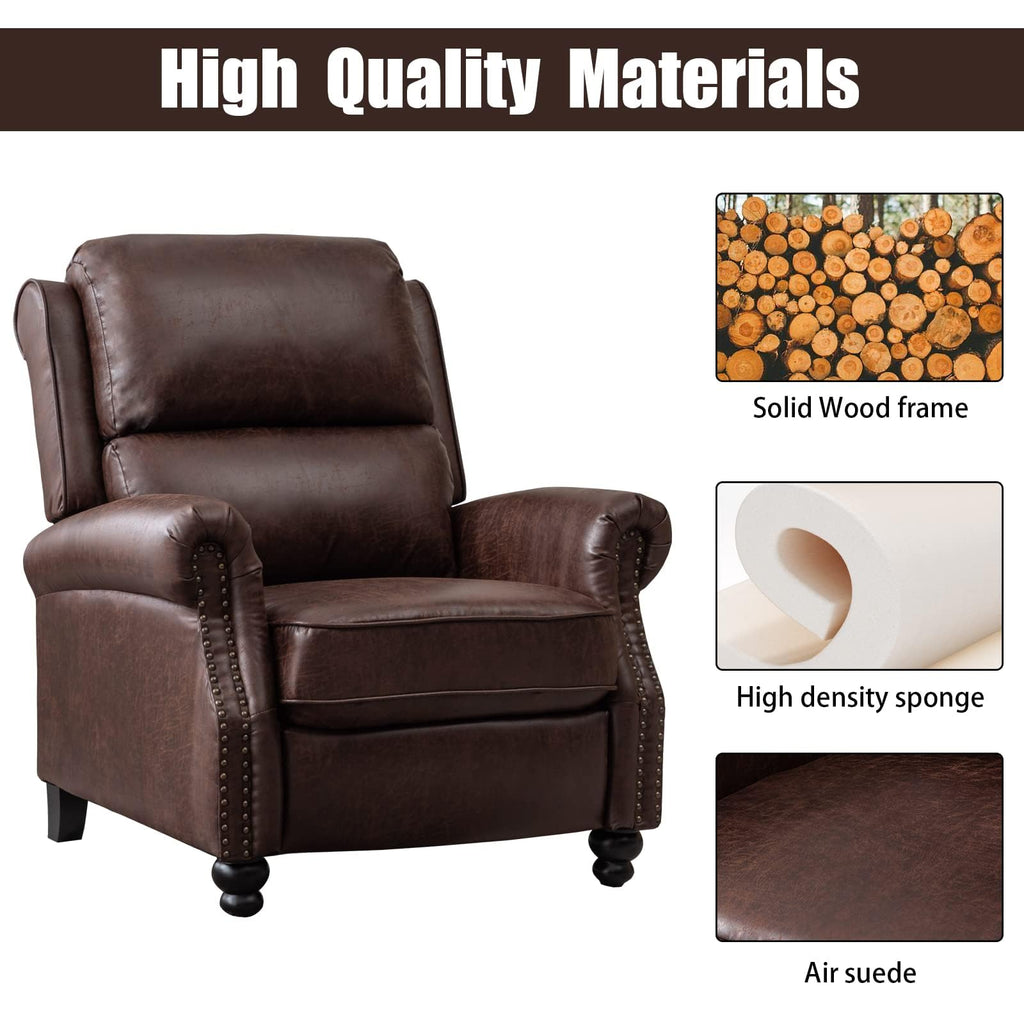 CANMOV Pushback Recliner Chair Faux Leather Armchair Push Back Recliner with Rivet Decoration Single Sofa Accent Chair for Living Room, Chocolate