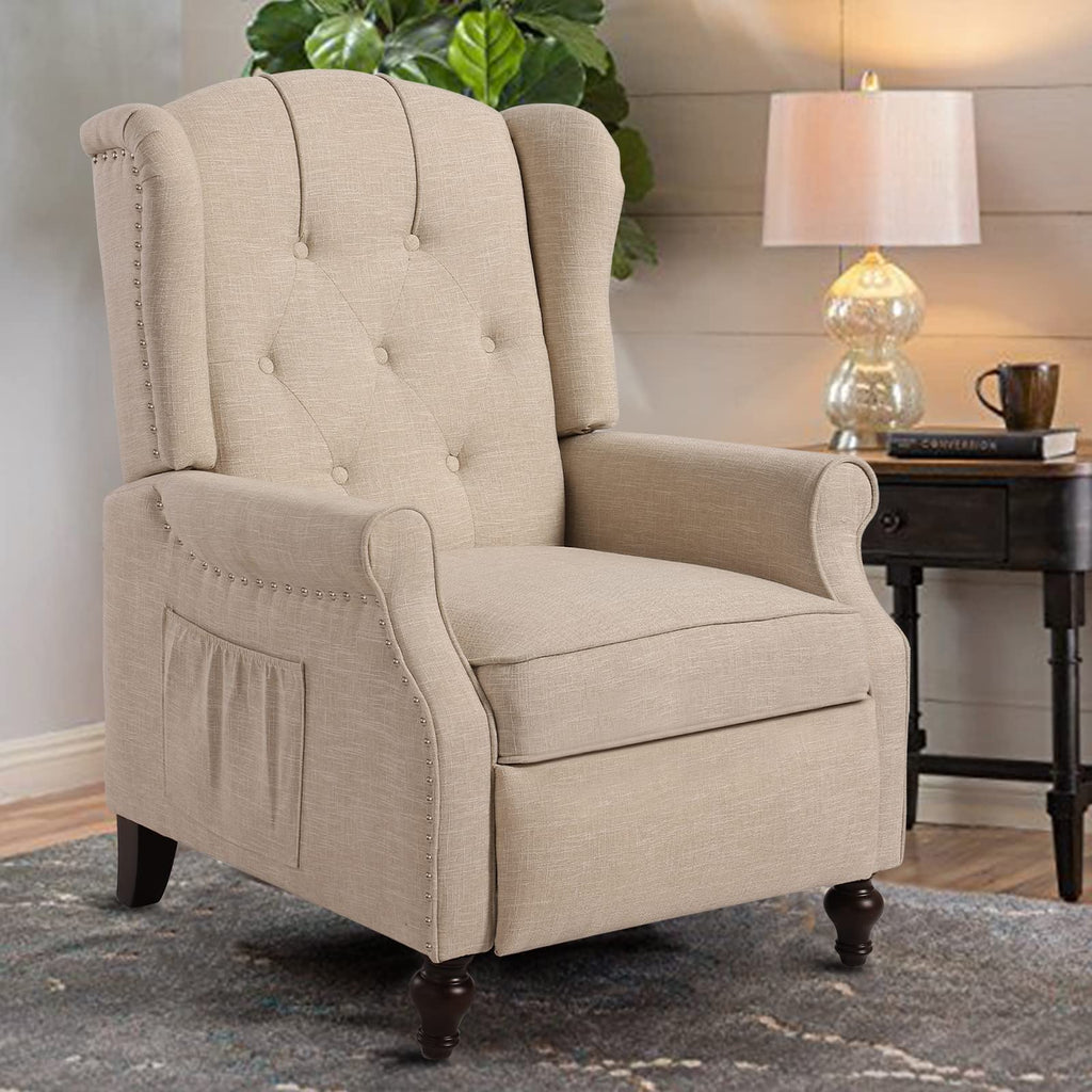 Wingback Recliner Chair - Tufted Arm Chair Recliner - Fabric Push Back Single Sofa for Living Room Adjustable Backrest (Blue Floral)