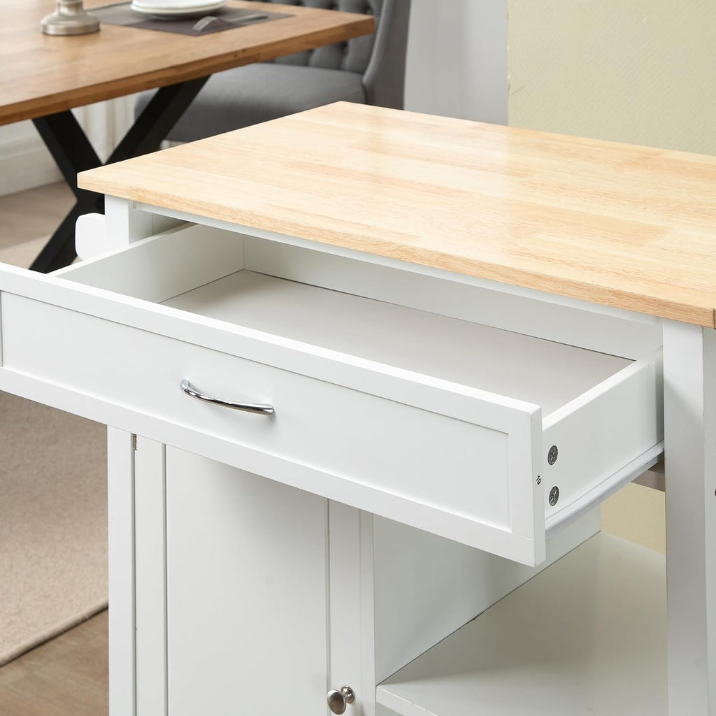 HOMCOM Kitchen Island Cart, Rolling Kitchen Island, Wood Top, White