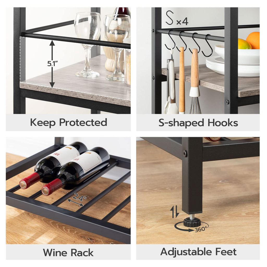HOOBRO Kitchen Island with Storage, Kitchen Island Table with Power Outlet, 47.2" L 3 Tier Kitchen Counter and Microwave Stand, for Home, Kitchen and Dining Room, Rustic Brown and Black BF120UZD01
