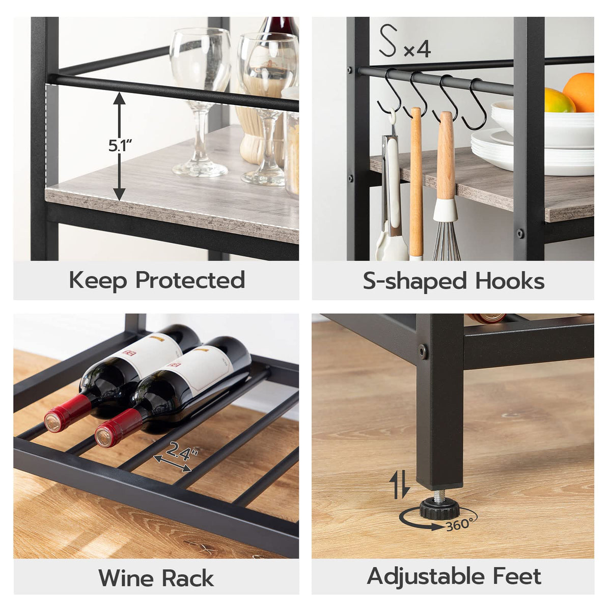 HOOBRO Kitchen Island with Storage, Kitchen Island Table with Power Outlet, 47.2" L 3 Tier Kitchen Counter and Microwave Stand, for Home, Kitchen and Dining Room, Rustic Brown and Black BF120UZD01