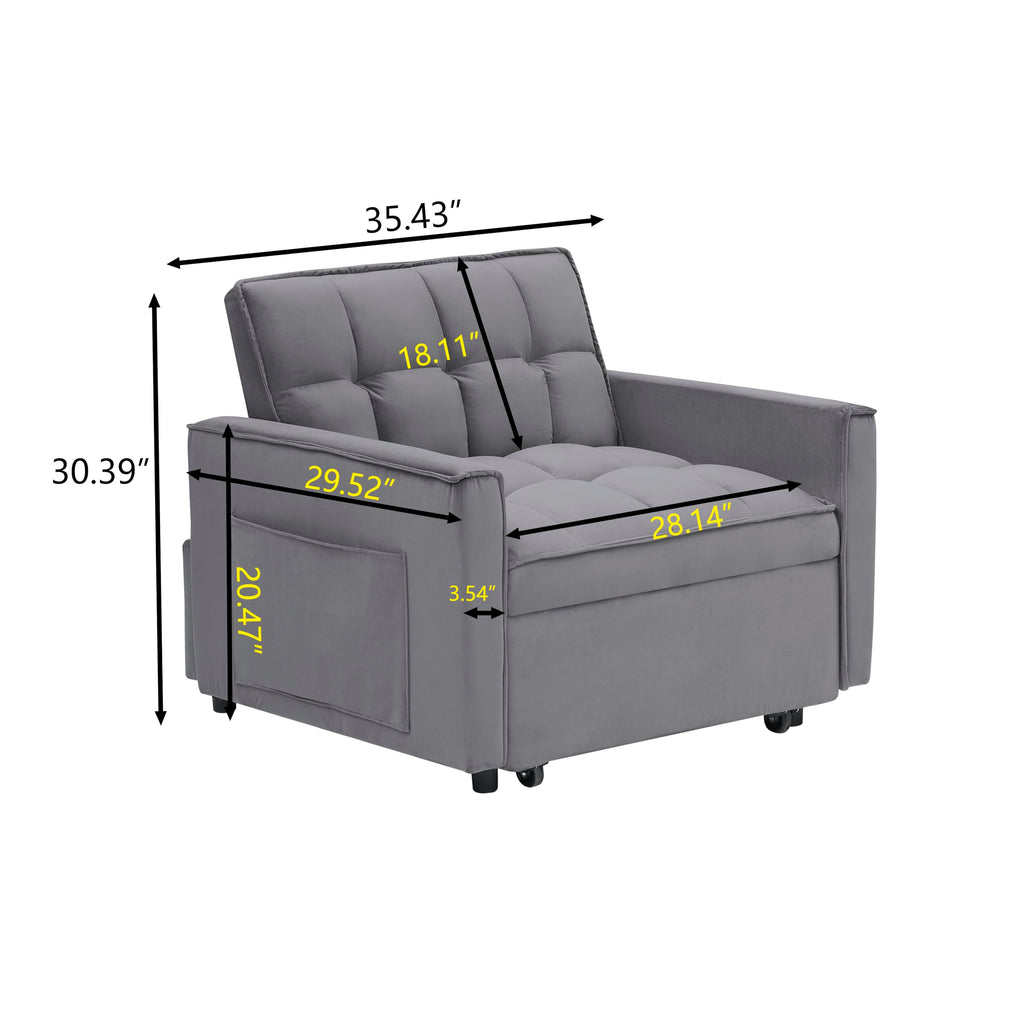 Convertible Sleeper Chair, Pull Out Sofa Bed with Adjustable Backrest & Hidden Storage Armrest, Single Sofa Recliner with USB Charging Port & Cup Holders for Living Room, Bedroom, Dark Gray