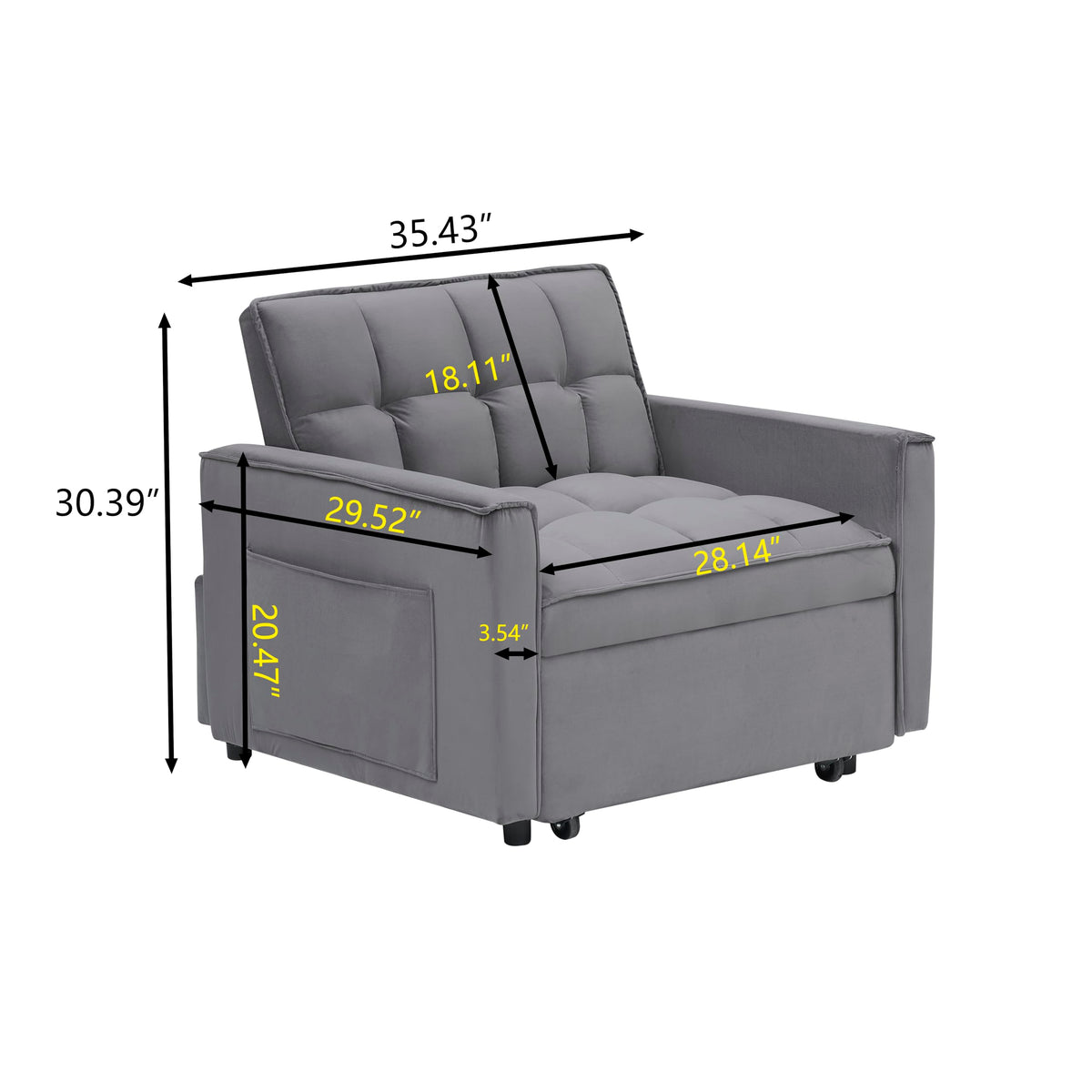 Convertible Sleeper Chair, Pull Out Sofa Bed with Adjustable Backrest & Hidden Storage Armrest, Single Sofa Recliner with USB Charging Port & Cup Holders for Living Room, Bedroom, Dark Gray