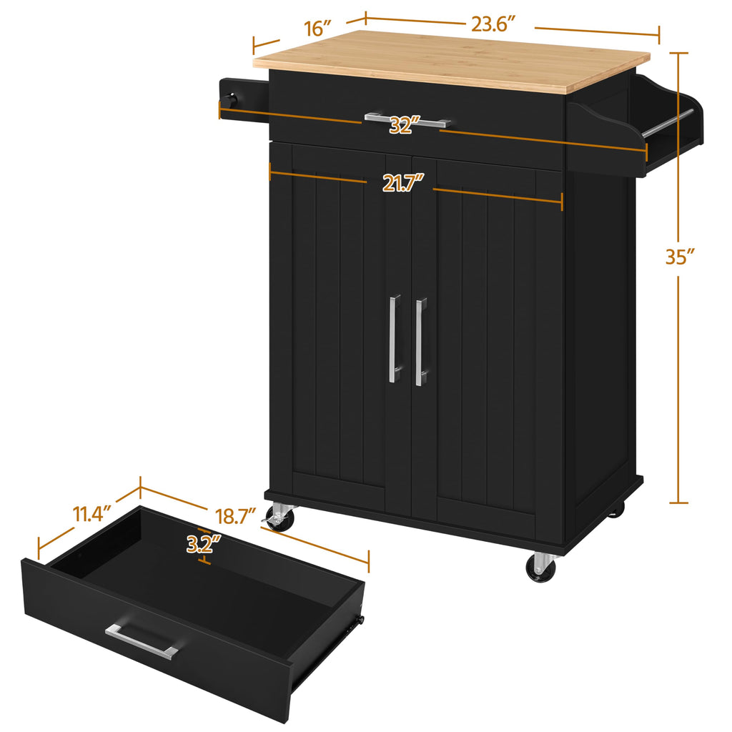 Yaheetech Kitchen Island Cart with Storage, Drop Leaf, Open Shelves, Black