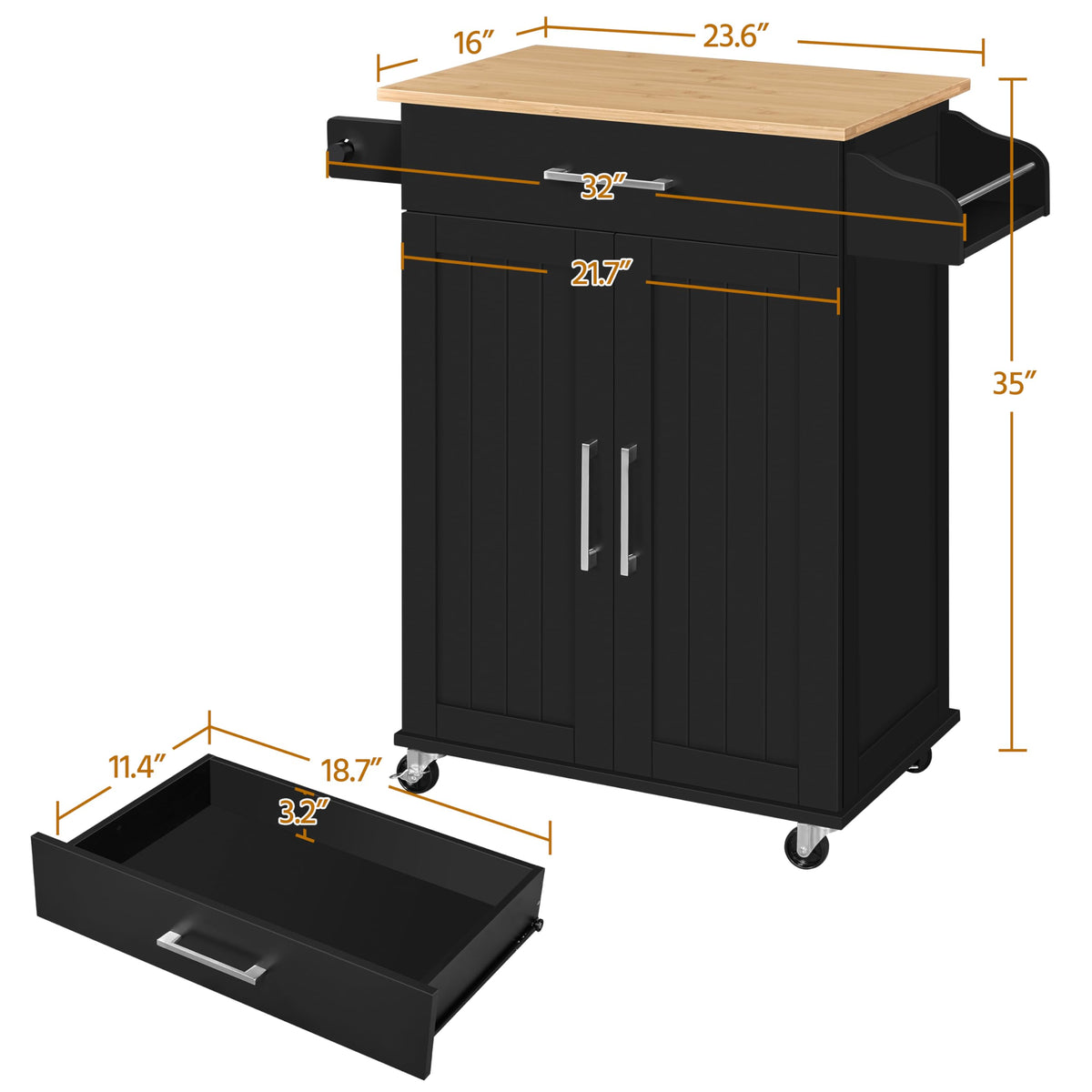 Yaheetech Kitchen Island Cart with Storage, Drop Leaf, Open Shelves, Black