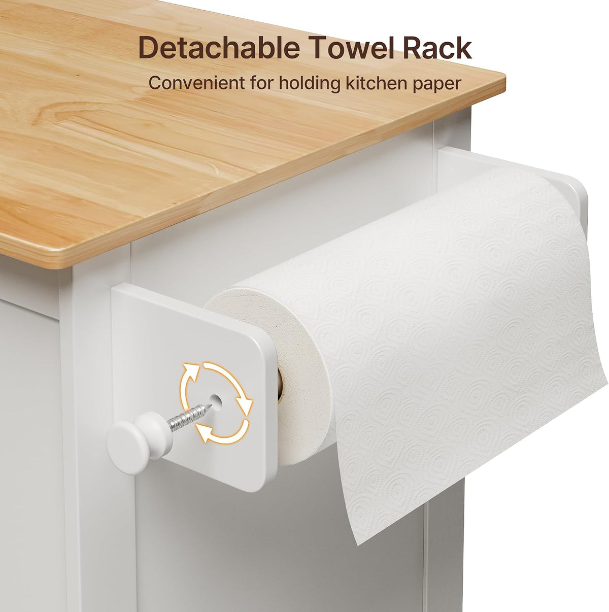 Gizoon Kitchen Island Cart with Adjustable Shelf, White, Tabletop-Oak Color