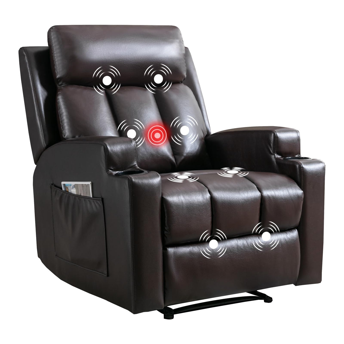 CANMOV Manual Recliner Chair with Massage and Heat, Soft Fabric Recliner Chair with Overstuffed Arm and Back, Manual Reclining Single Sofa with 2 Cup Holders, Side Pocket for Living Room, Dark Grey