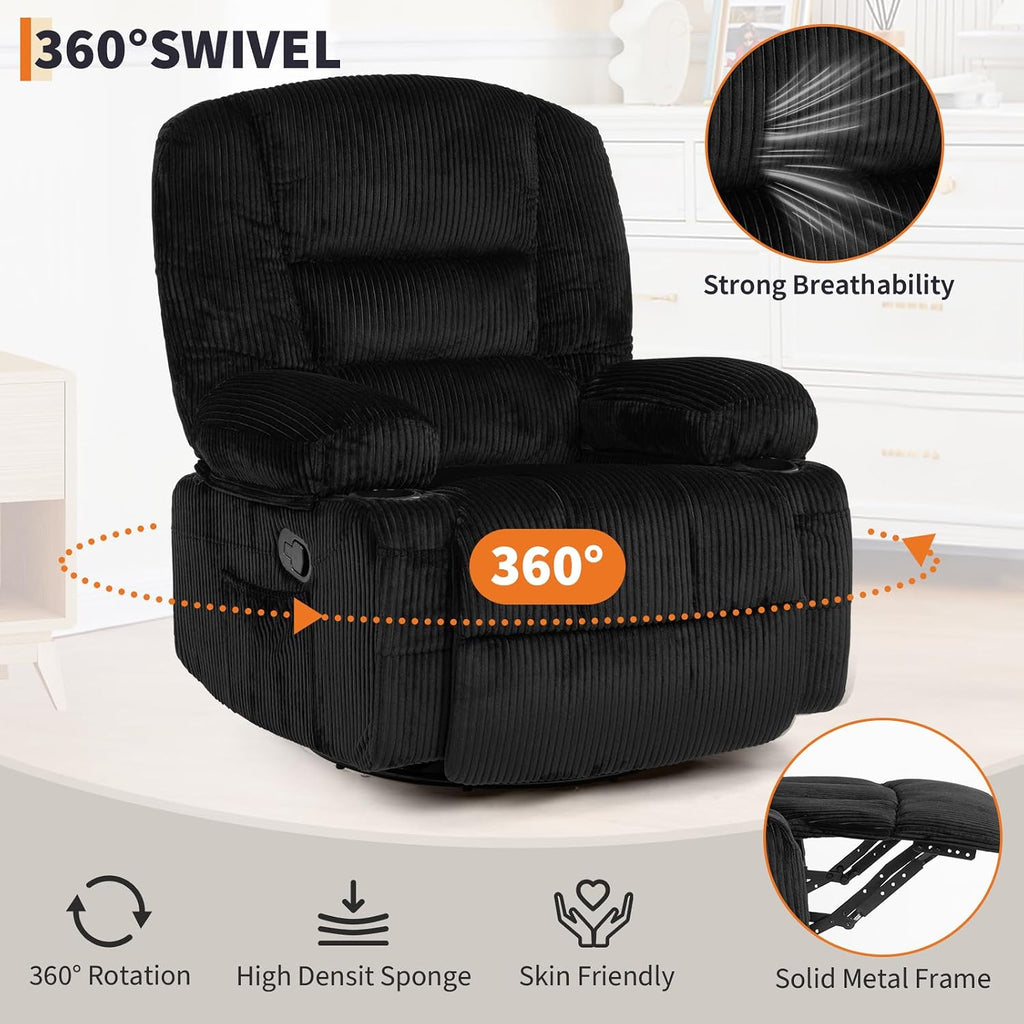 Garvee Oversized Recliner Chair,Extra Wide 360Â° Swivel Rocker Massage Heat